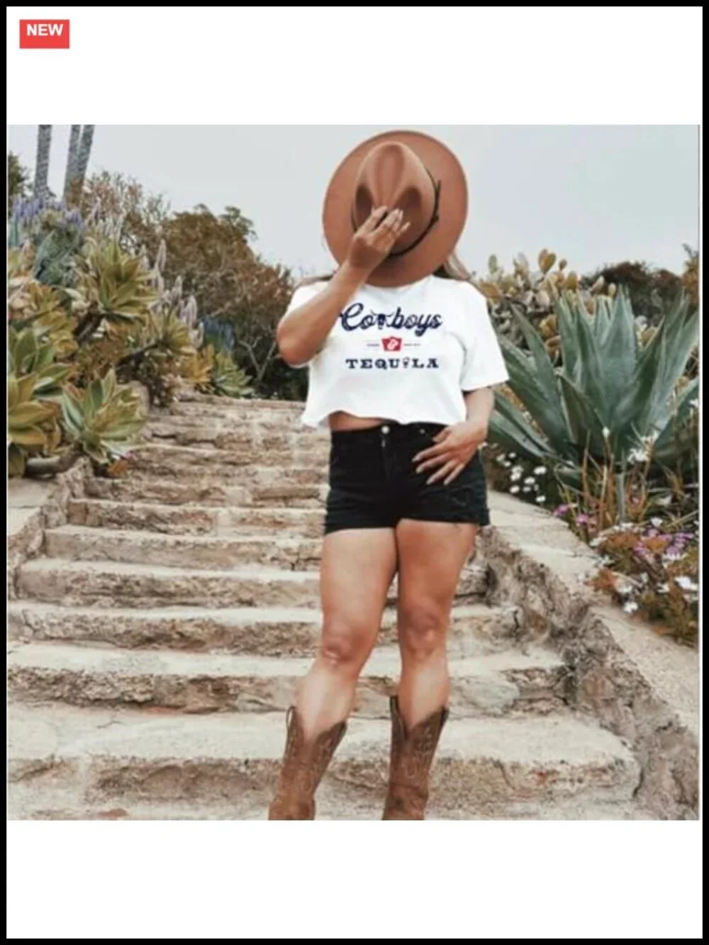 Women's Cowboy Graphic Crop Tee Vintage Western Concert Shirt Cotton Blend
